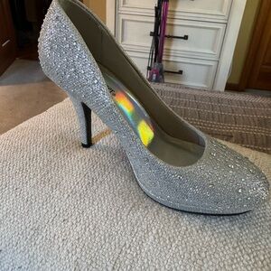 Silver Glitter Crystal Pump - Women's Dress Heel